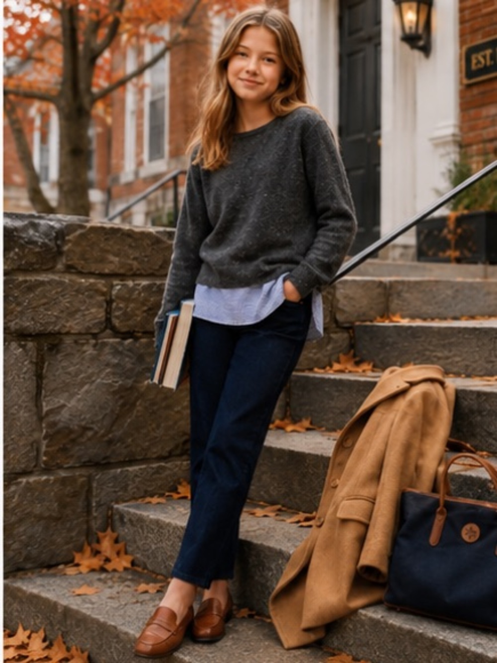 Crewcuts J.Crew Girls 14 Merino Wool Blend Layered Sweater Gray Preppy